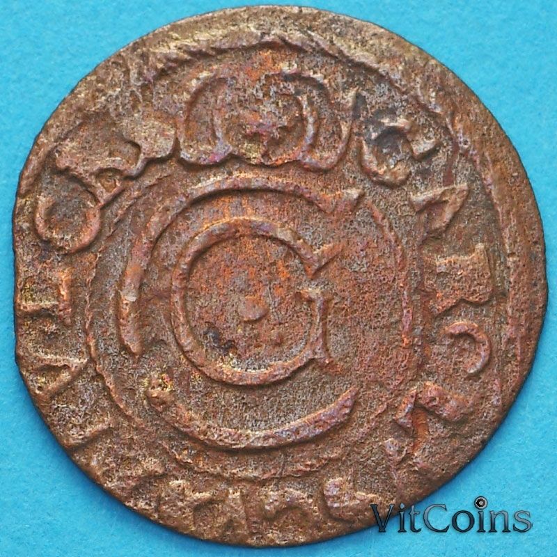Ливония монета солид  1654-1660 год. Карл X Густав. Ошибка в дате (12)