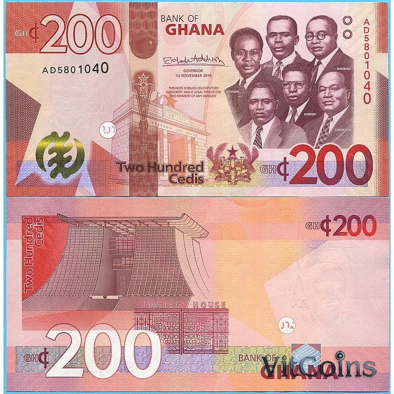 Банкнота Гана 200 седи 2019 год.
