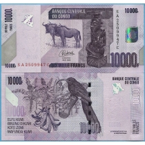 Конго 10000 франков 2022 год.