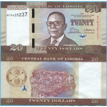 Либерия 20 долларов 2017 год.