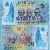 Намибия 30 долларов 2020 год. 30 лет Независимости. Полимер.