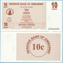 Зимбабве 10 центов 2006 год.