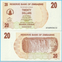 Зимбабве 20 долларов 2006 год.