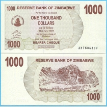 Зимбабве 1000 долларов 2006 год.