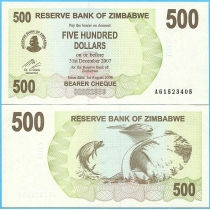Зимбабве 500 долларов 2006 год.