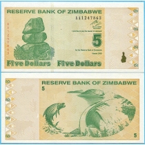 Зимбабве 5 долларов 2009 год.