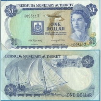 Бермудские острова 1 доллар 1982 год. В конверте "Banknotes of all Nations" с маркой.