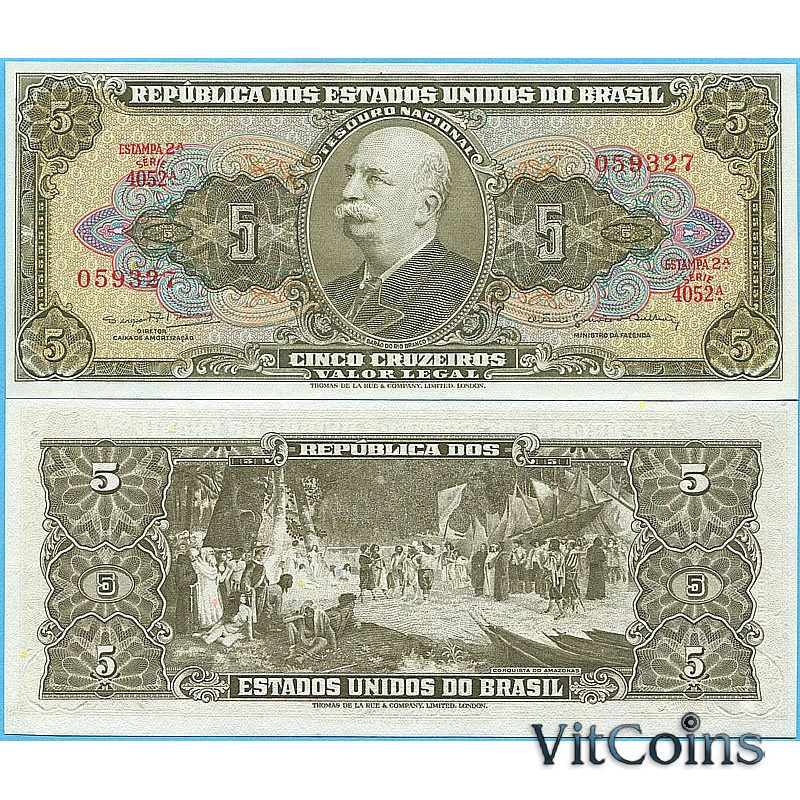 Банкнота Бразилия 5 крузейро 1964 год.