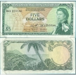 Банкнота Восточные Карибы 5 долларов 1965 год. В конверте "Banknotes of all Nations" с маркой Невис.