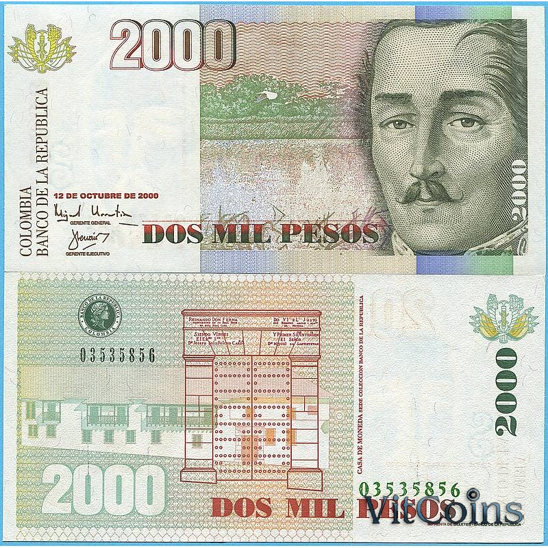 Банкнота Колумбия 2000 песо 2000 год.