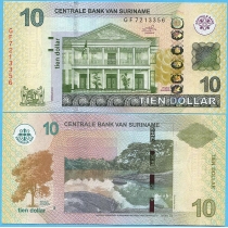 Суринам 10 долларов 2019 год.