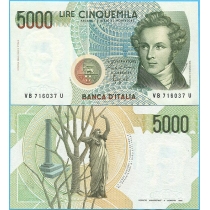 Италия 5000 лир 1988 год.