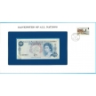 Банкнота Остров Мэн 50 пенсов 1979 год. В конверте "Banknotes of all Nations" с маркой.
