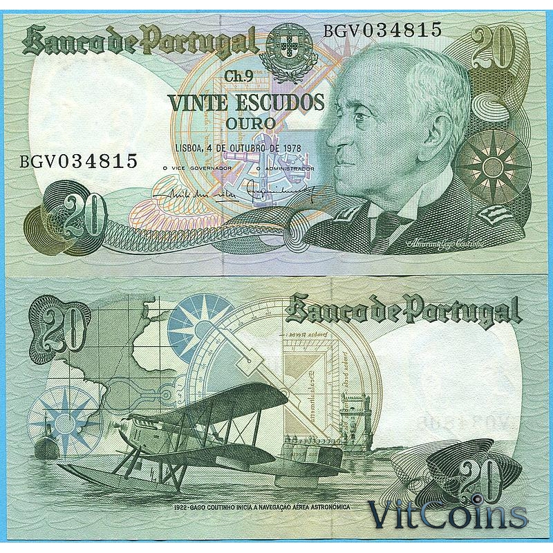 Банкнота Португалия  20 эскудо 1978 год.