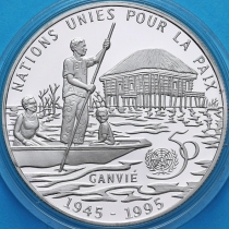 Бенин 6000 франков 1995 год. 50 лет ООН. Серебро.