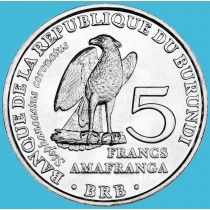 Бурунди 5 франков, 2014 год, Венценосный орёл