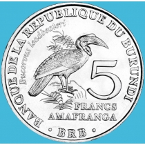 Бурунди 5 франков, 2014 год, Кафрский рогатый ворон