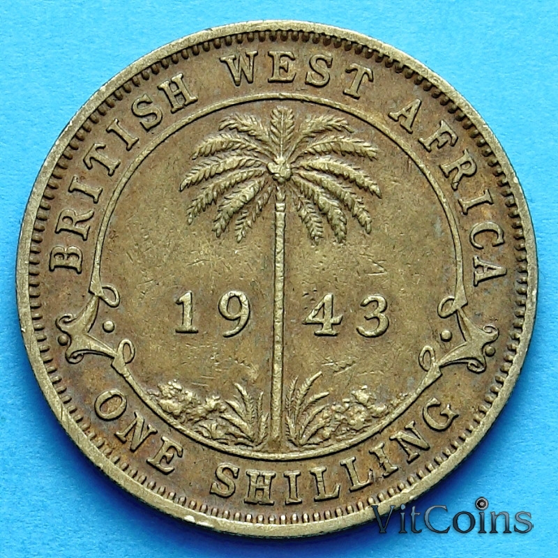 Монета Британской Западной Африки 1 шиллинг 1943 год.