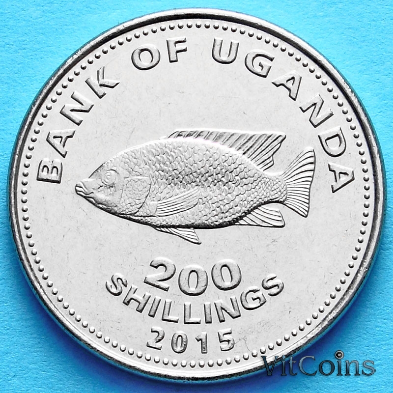 Монета Уганды 200 шиллингов 2015 год. Цихлида.