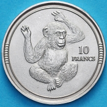 Джибути 10 франков 2003 год. Шимпанзе