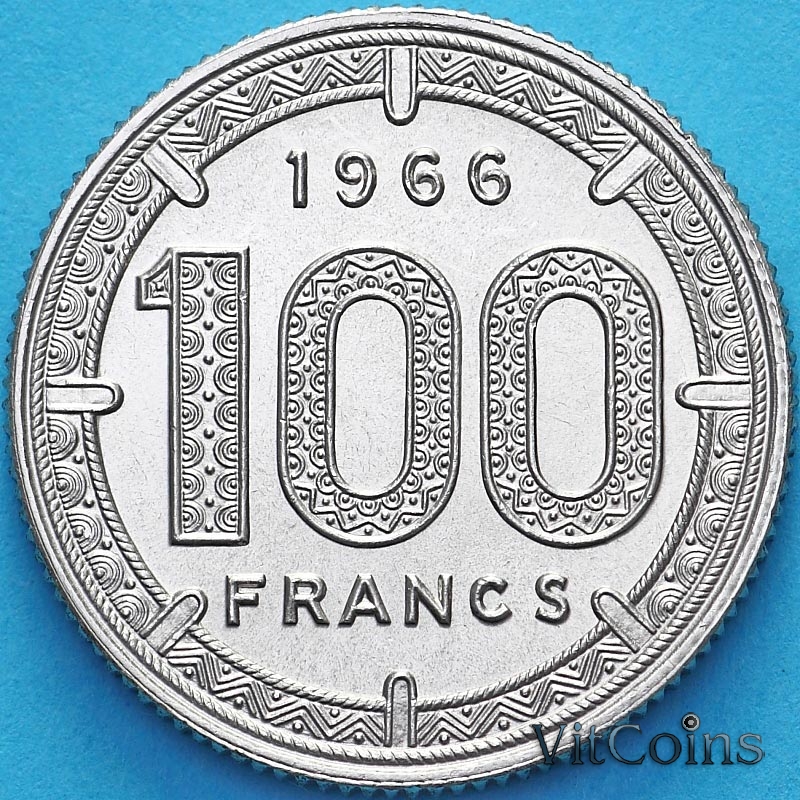 Монета Экваториальные Африканские Штаты 100 франков 1966 год. UNC