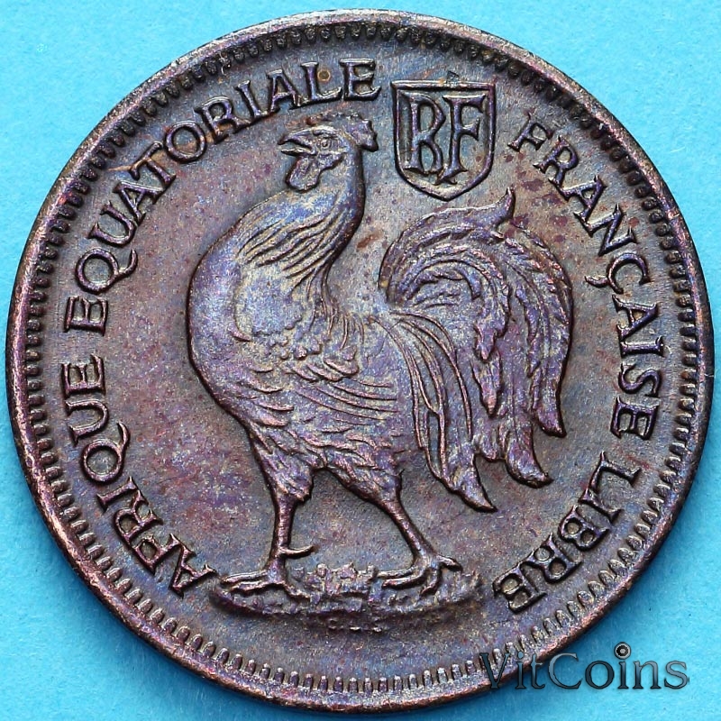 Монета Экваториальная Африка Французская 50 сантим 1943 год. №2
