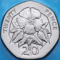 Остров Святой Елены 20 пенсов 2003 год. Цветок черного дерева. BU