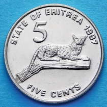 Эритрея 5 центов 1997 год. Леопард.