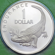 Гайана 1 доллар 1976 год. Крокодил. Пруф
