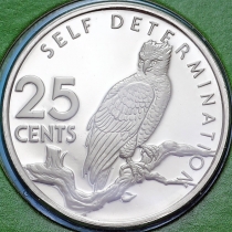 Гайана 25 центов 1980 год. Южноамериканская гарпия. Пруф