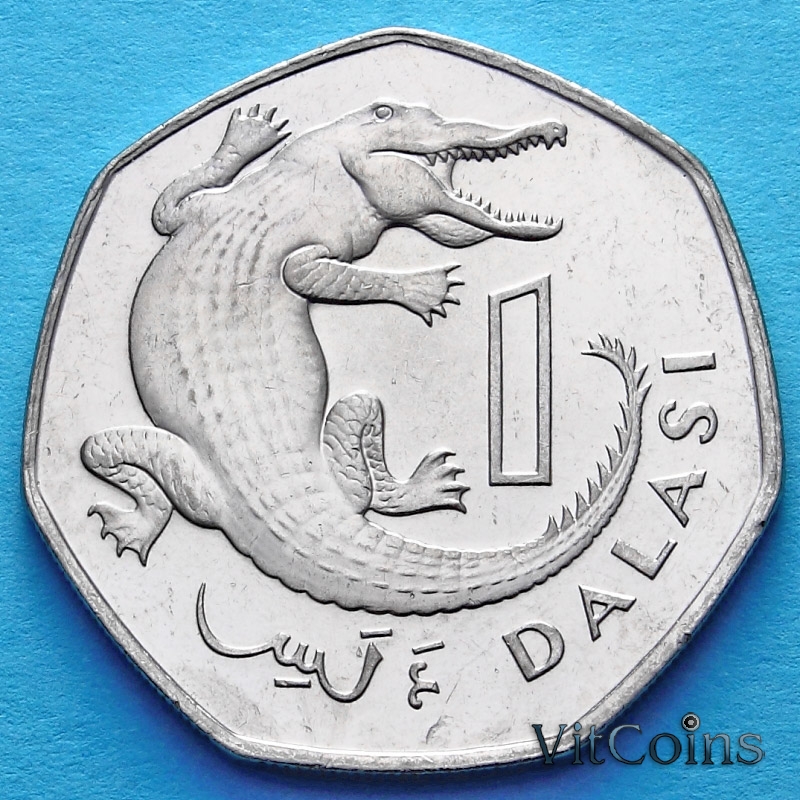 Купить монету 1 даласи 2011 г. Узкорылый крокодил, Гамбия.