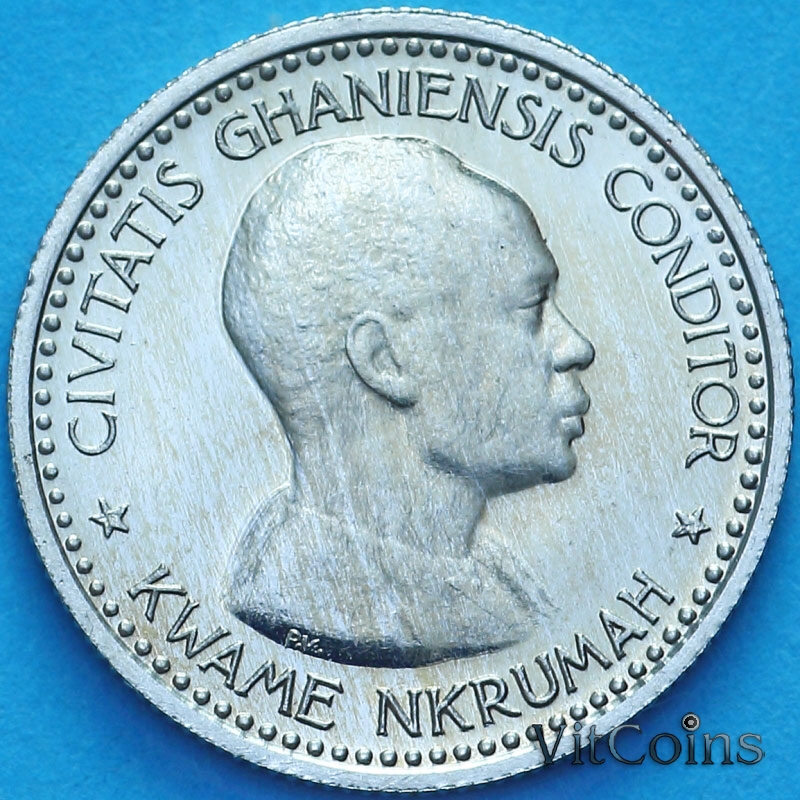 Монета Гана 6 пенсов 1958 год. Пруф Монета Гана 6 пенсов 1958 год. Пруф
