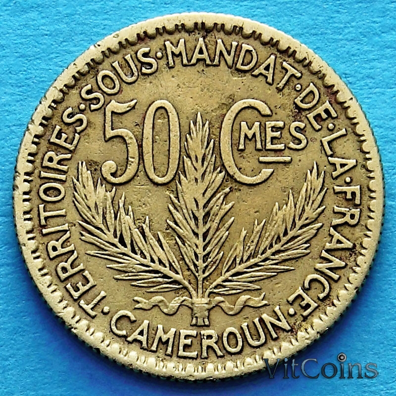 Монета Камеруна 50 сантимов 1924 год.