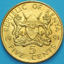 Кения 5 центов 1991 год.