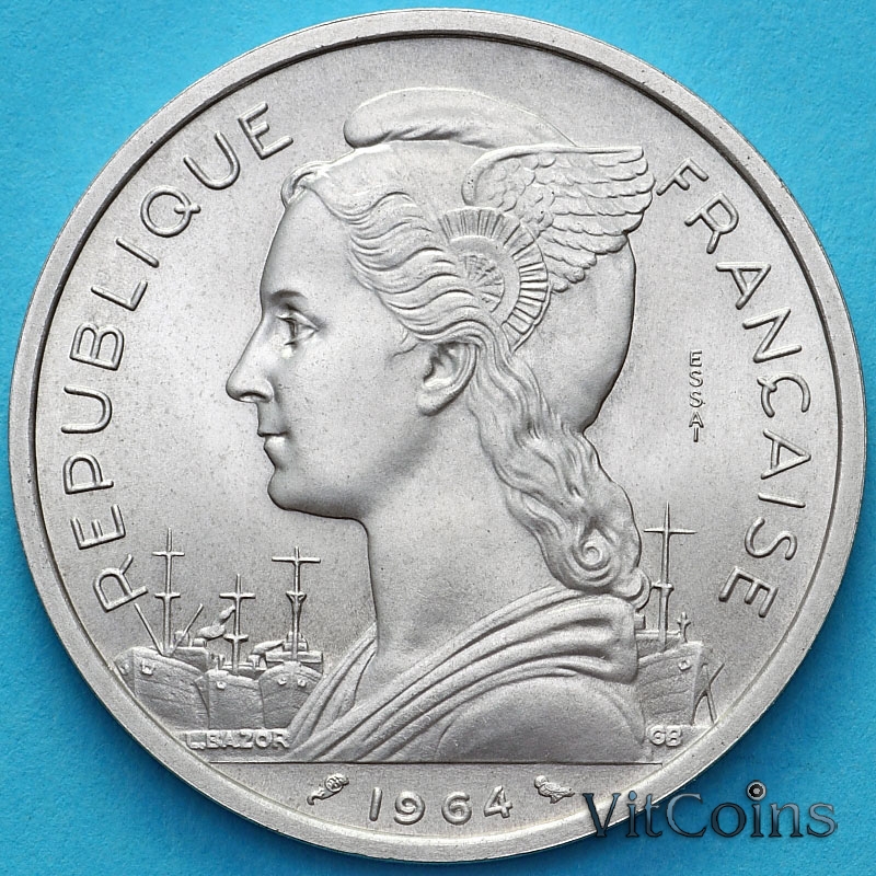 Монета Коморские острова 5 франков 1964 год. ESSAI