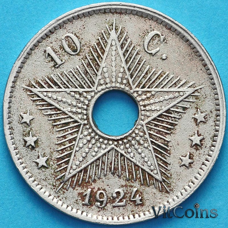 Монета Бельгийское Конго 10 сантим 1924 год.