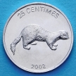 Монета Конго 25 сантим 2002 год. Мангуст.
