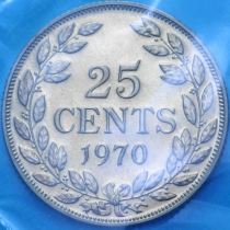 Либерия 25 центов 1970 год. Proof