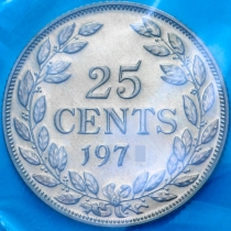 Либерия 25 центов 1971 год. Proof
