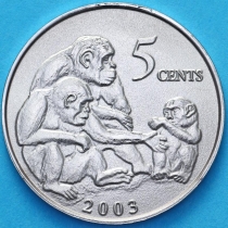 Либерия 5 центов 2003 год. Обезьяны