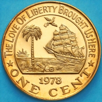 Либерия 1 цент 1978 год. Слон. Proof.