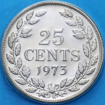 Либерия 25 центов 1973 год. Proof