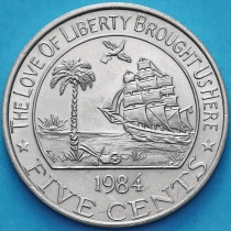 Либерия 5 центов 1984 год. Слон.