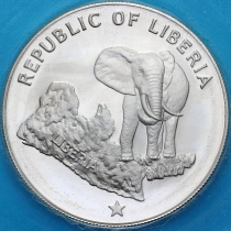 Либерия 5 долларов 1973 год. Серебро. Proof