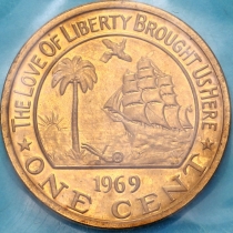 Либерия 1 цент 1969 год. Слон. Пруф