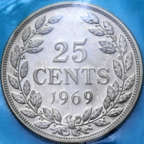 Либерия 25 центов 1969 год. Proof