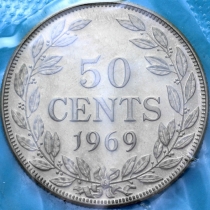 Либерия 50 центов 1969 год. Proof