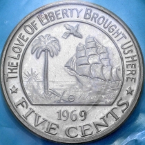 Либерия 5 центов 1969 год. Proof