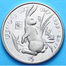 Либерия 5 долларов 2000 год. Год кролика
