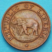 Либерия 1 цент 1977 год. Слон.